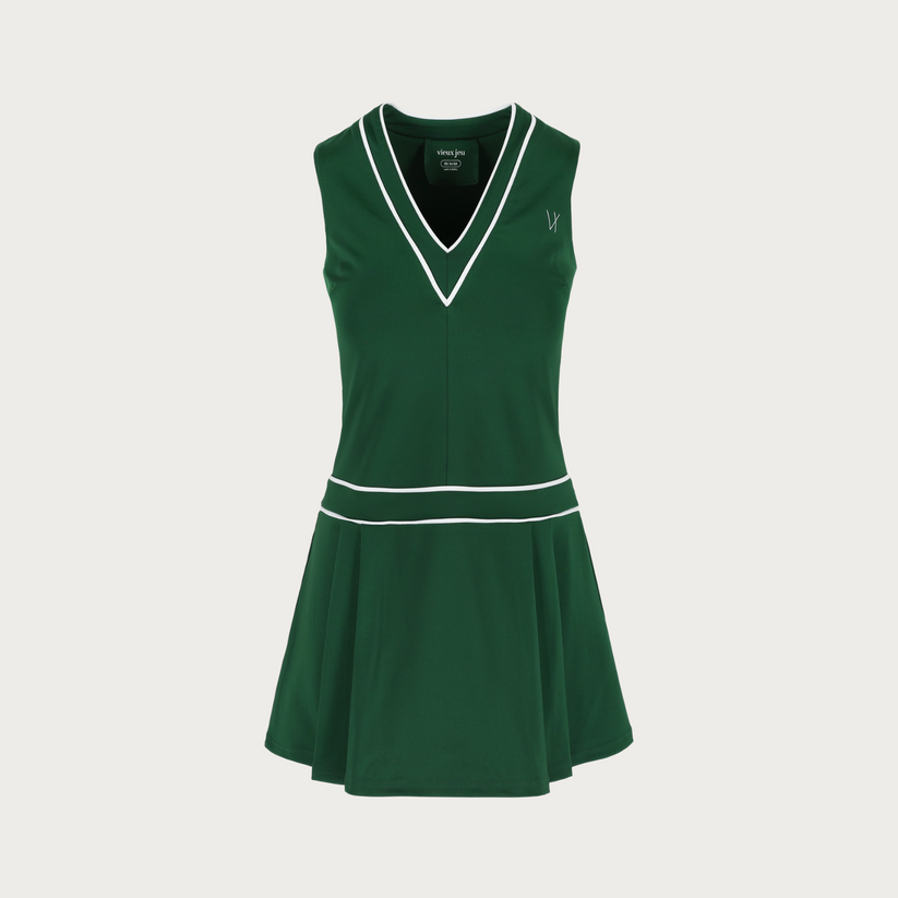 Kim Dress Retro-Inspired V-Neck Tennis Dress with Stretch White/Green / S Kim Dress Retro-Inspired V-Neck Tennis Dress with Stretch White/Green / S